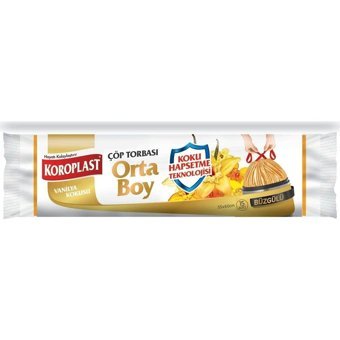 Koroplast Vanilya Kokulu Büzgülü Orta Boy 55x60 cm Çöp Poşeti 15 Adet Turuncu
