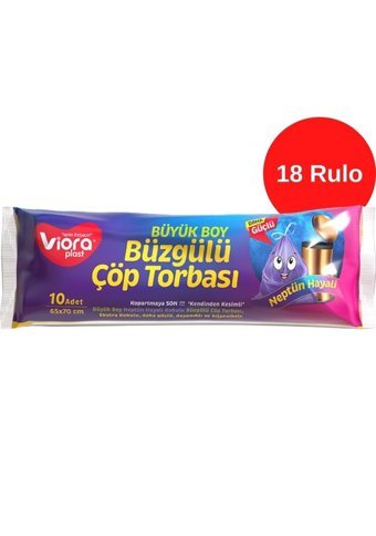 Vioraplast Büzgülü Büyük Boy 65x70 cm Çöp Poşeti 18 Adet Mor