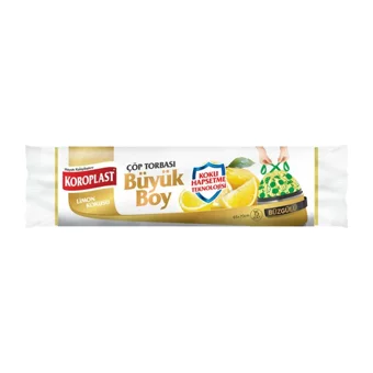 Koroplast Limon Kokulu Büzgülü Büyük Boy 65x70 cm Çöp Poşeti 10x3 Adet Sarı