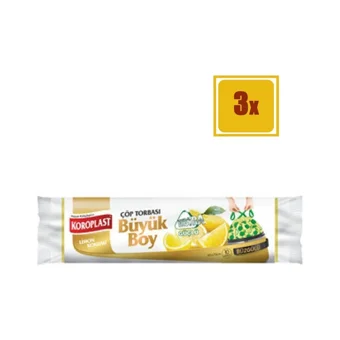 Koroplast Limon Kokulu Büzgülü Büyük Boy 65x70 cm Çöp Poşeti 10x3 Adet Sarı