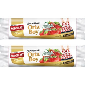 Koroplast Çilek Kokulu Büzgülü Orta Boy 55x60 cm Çöp Poşeti 15x2 Adet Beyaz