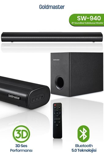 Goldmaster Sw-940 Harici 20 W Subwooferlı Kablosuz Bluetoothlu USB 2.1 Soundbar Siyah