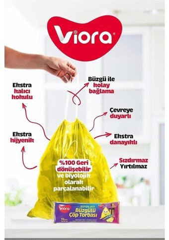 Viora Limon Kokulu Büzgülü Orta Boy 55x60 cm Çöp Poşeti 32x15 Adet Sarı