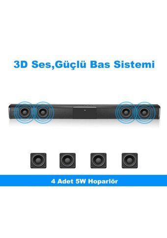 DailyTech 20 W 80 dB Kablosuz Bluetoothlu USB 2.0 Soundbar Siyah