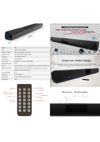 Arion BS-28B 20 W 80 dB Kablolu-Kablosuz Bluetoothlu USB 2.0 Soundbar Siyah