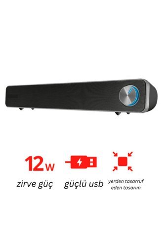 Owwotech 12 W Kablolu USB 2.0 Soundbar Siyah