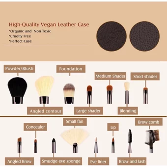 Zoreya Çift Taraflı Kapaklı 15'li Allık Eyeliner Far Makyaj Fırça Seti