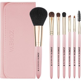 Zoreya 7'li Allık Eyeliner Far Makyaj Fırça Seti Açık Pembe