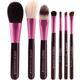 Zoreya 7'li Allık Eyeliner Far Makyaj Fırça Seti + Deri Kutu Mor