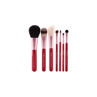 Zoreya 7'li Allık Eyeliner Far Makyaj Fırça Seti + Deri Kutu Kırmızı