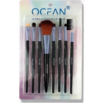 Ocean 8'li Allık Eyeliner Far Makyaj Fırça Seti Gümüş