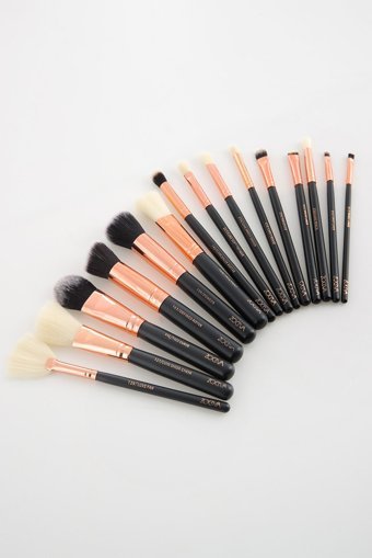 Zoeva Kapaklı 15'li Allık Eyeliner Far Makyaj Fırça Seti Gold Rose