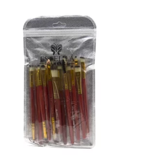 Estella Pro Çift Taraflı 20'li Allık Eyeliner Far Makyaj Fırça Seti Kırmızı
