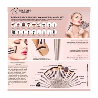 Bestope Çift Taraflı 23'lü Allık Eyeliner Far Makyaj Fırça Seti