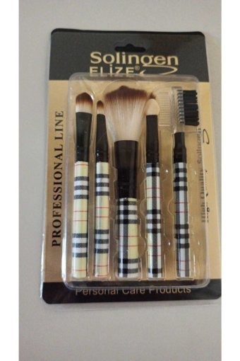 Solingen Elize 5'li Allık Eyeliner Far Makyaj Fırça Seti Desenli