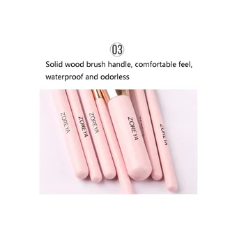 Zoreya 7'li Allık Eyeliner Far Makyaj Fırça Seti + Metal Kutu Pembe