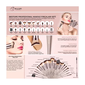 Bestope Çift Taraflı 20'li Allık Eyeliner Far Makyaj Fırça Seti