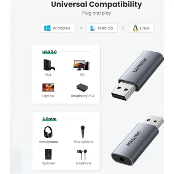 Ugreen 3.5 mm Tek Girişli Harici Ses Kartı