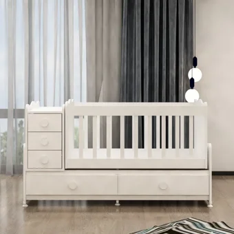 Garaj Home Melina MDF Dikdörtgen Dolaplı Yataklı Çekmeceli Büyüyen Sallanan Anne Yanı Beşik Beyaz + Yatak