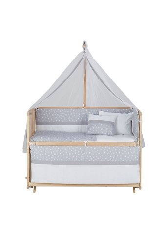 Babycom Naturel Ahşap Dikdörtgen Tekerlekli Yataklı Sallanan Anne Yanı Beşik Mavi 70x130 cm + Yıldızlı Uyku Seti