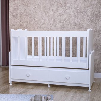 Garaj Home Elegant MDF Dikdörtgen Çekmeceli Sallanan Anne Yanı Beşik Beyaz + Uyku Seti