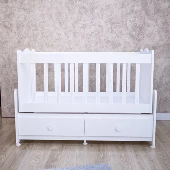 Garaj Home Elegant MDF Dikdörtgen Çekmeceli Sallanan Anne Yanı Beşik Beyaz + Uyku Seti
