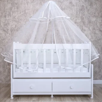 Garaj Home Elegant MDF Dikdörtgen Çekmeceli Sallanan Anne Yanı Beşik Beyaz + Uyku Seti