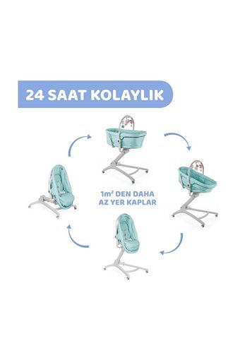 Chicco Aquarelle 15 kg Kapasiteli Yuvarlak Tekerlekli Katlanır Sallanan Sepet Beşik Mavi