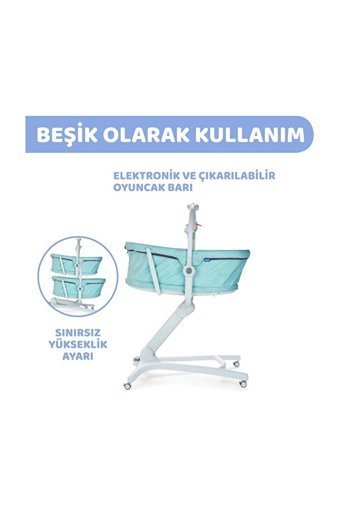 Chicco Aquarelle 15 kg Kapasiteli Yuvarlak Tekerlekli Katlanır Sallanan Sepet Beşik Mavi