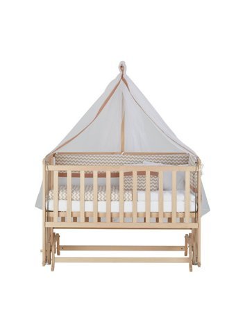 Babycom Naturel Ahşap Dikdörtgen Tekerlekli Yataklı Sallanan Anne Yanı Beşik Krem 60x120 cm + Zikzaklı Uyku Seti