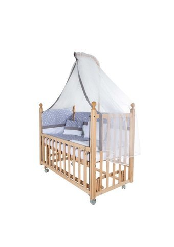 Baby Tech Naturel Ahşap Dikdörtgen Tekerlekli Yataklı Sallanan Anne Yanı Beşik Mavi