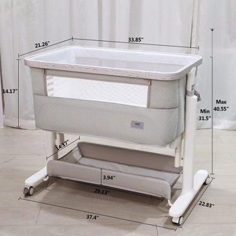 Bagi Auto Side Sleep 9 kg Kapasiteli Dikdörtgen Tekerlekli Yataklı Otomatik Sallanan Anne Yanı Beşik Beyaz-Gri