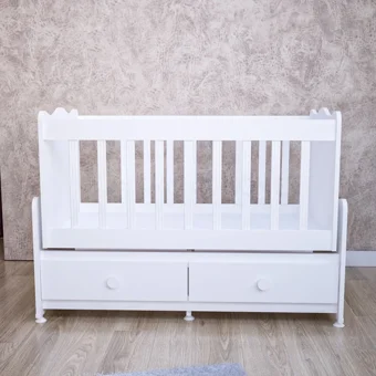 Garaj Home Elegant MDF Dikdörtgen Çekmeceli Sallanan Anne Yanı Beşik Beyaz