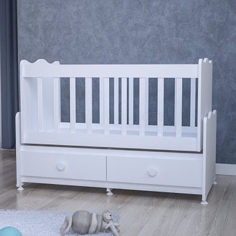 Garaj Home Elegant MDF Dikdörtgen Yataklı Çekmeceli Sallanan Anne Yanı Beşik Beyaz + Yatak