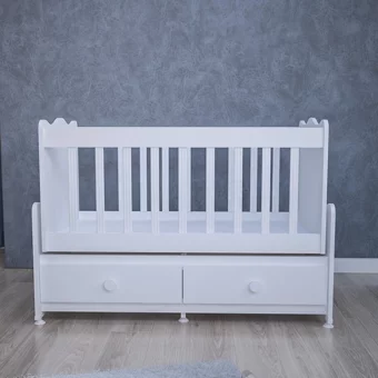 Garaj Home Elegant MDF Dikdörtgen Yataklı Çekmeceli Sallanan Anne Yanı Beşik Beyaz + Yatak