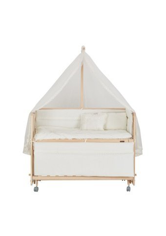 Babycom Ahşap Dikdörtgen Tekerlekli Yataklı Sallanan Anne Yanı Beşik Krem 60x120 cm