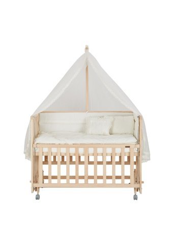 Babycom Ahşap Dikdörtgen Tekerlekli Yataklı Sallanan Anne Yanı Beşik Krem 60x120 cm