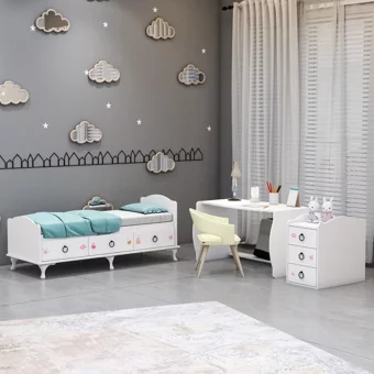 Garaj Home Elfin Prenses MDF Dikdörtgen Dolaplı Yataklı Çekmeceli Büyüyen Sallanan Anne Yanı Beşik Beyaz