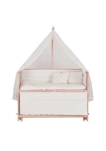Babycom Naturel Ahşap Dikdörtgen Tekerlekli Yataklı Sallanan Anne Yanı Beşik Krem 60x120 cm
