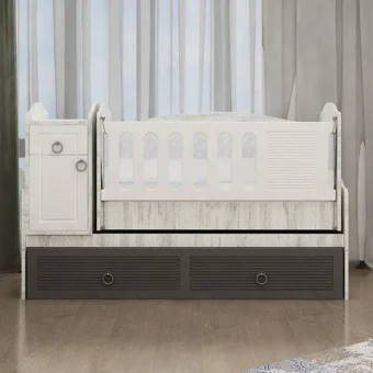 Garaj Home Tuana Membran MDF Dikdörtgen Dolaplı Yataklı Çekmeceli Büyüyen Sallanan Anne Yanı Beşik Beyaz