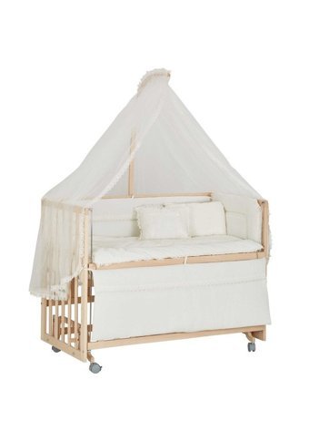 Babycom Ahşap Dikdörtgen Tekerlekli Yataklı Sallanan Anne Yanı Beşik Krem 70x130 cm