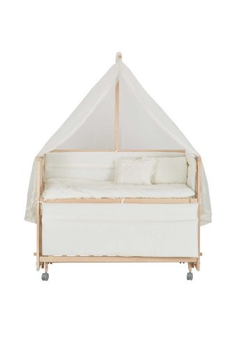 Babycom Ahşap Dikdörtgen Tekerlekli Yataklı Sallanan Anne Yanı Beşik Krem 70x130 cm