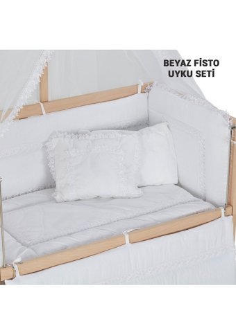 Babycom Ahşap Dikdörtgen Tekerlekli Yataklı Sallanan Anne Yanı Beşik Krem 70x130 cm