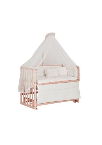 Babycom Naturel Ahşap Dikdörtgen Tekerlekli Yataklı Sallanan Anne Yanı Beşik Krem 70x130 cm