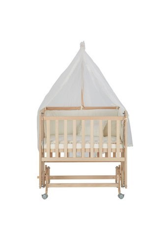 Babycom Naturel Ahşap Dikdörtgen Tekerlekli Yataklı Sallanan Anne Yanı Beşik Krem 50x90 cm