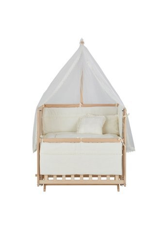 Babycom Naturel Ahşap Dikdörtgen Tekerlekli Yataklı Sallanan Anne Yanı Beşik Krem 50x90 cm