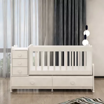 Garaj Home Melina MDF Dikdörtgen Dolaplı Yataklı Çekmeceli Büyüyen Sallanan Anne Yanı Beşik Beyaz