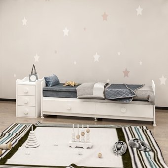 Garaj Home Melina MDF Dikdörtgen Dolaplı Yataklı Çekmeceli Büyüyen Sallanan Anne Yanı Beşik Beyaz