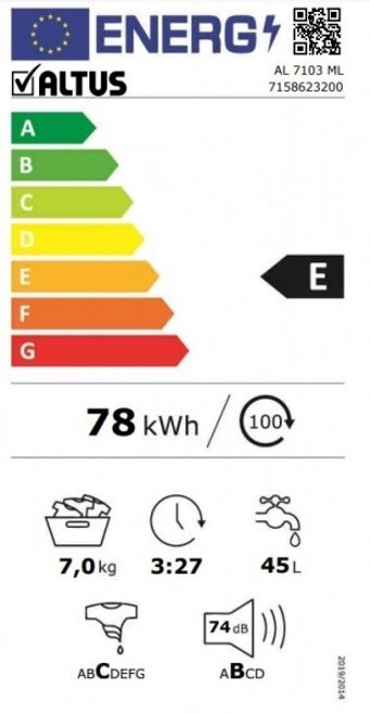 Altus AL 7103 ML 7 kg 1000 Devir E Beyaz Çamaşır Makinesi