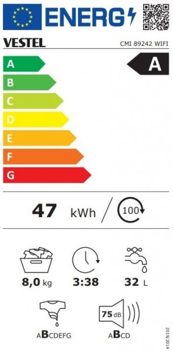 Vestel CMI 89242 WIFI 8 kg 1400 Devir A Beyaz Çamaşır Makinesi